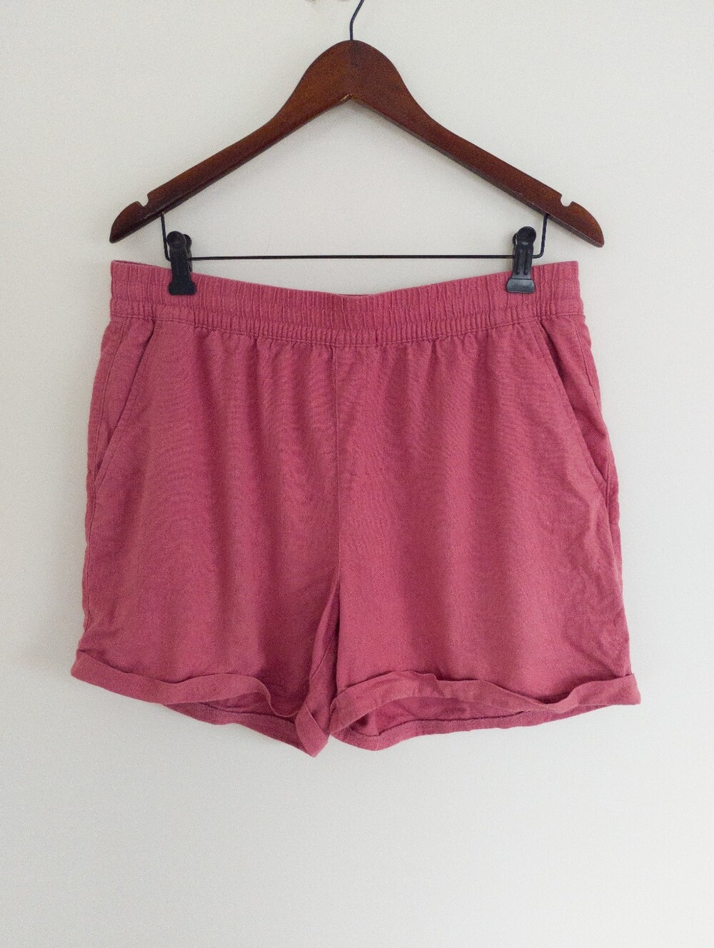 Frank And Oak Pink Linen Blend Elastic Waist Cuffed Shorts Medium Dusty Rose